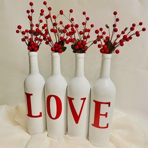 Wine Bottles Set of 4, LOVE, Table Centerpiece